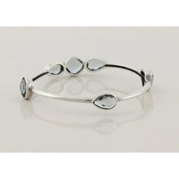 Sterling Silver Blue Glass Admire Bangle Bracelet 8" Silpada - Picture 6 of 8